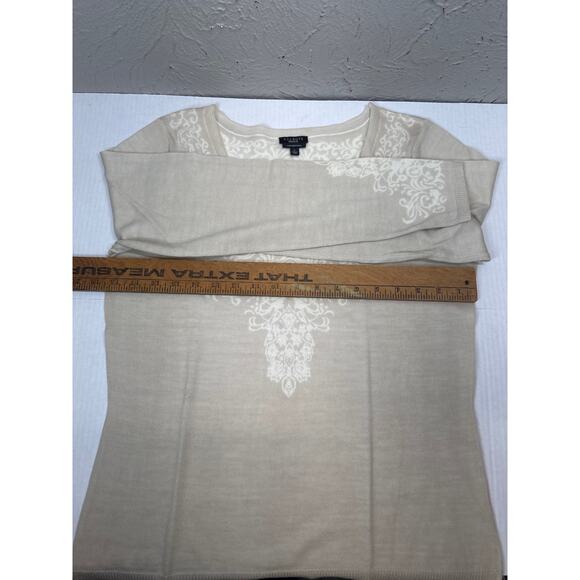 Talbots Beige Fine Merino Wool V Neck Paisley Swater Womens Size Large NWOT - Picture 5 of 5